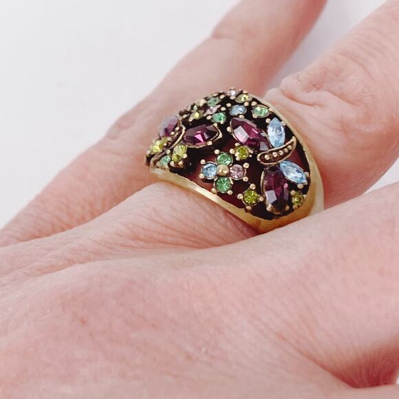 Signed Heidi Daus Gold Tone Multicolor Purple Butterfly Statement Ring Size 7 - Picture 9 of 12